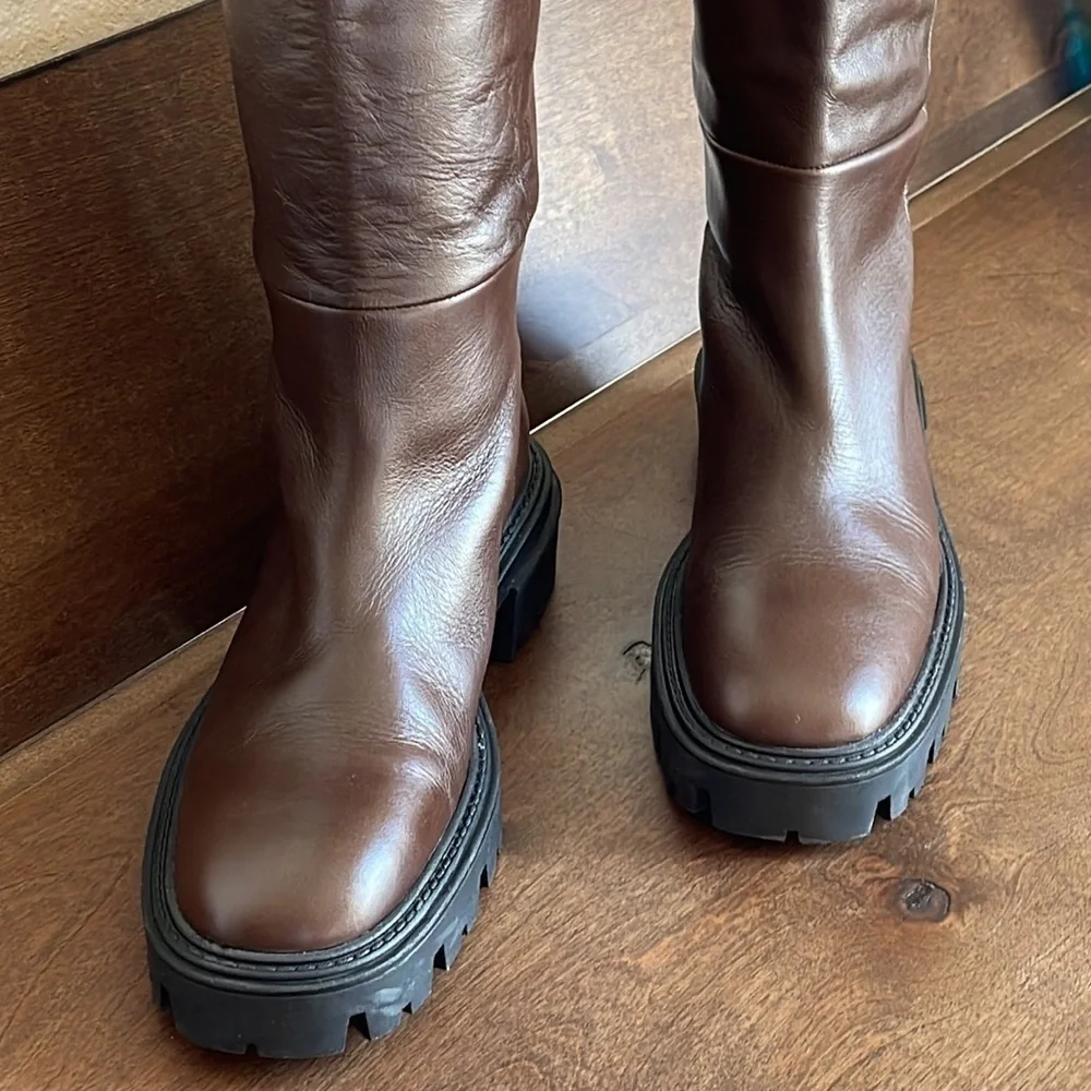 Zara Iconic Lug Heel Knee High Leather Boots Sz. 8
